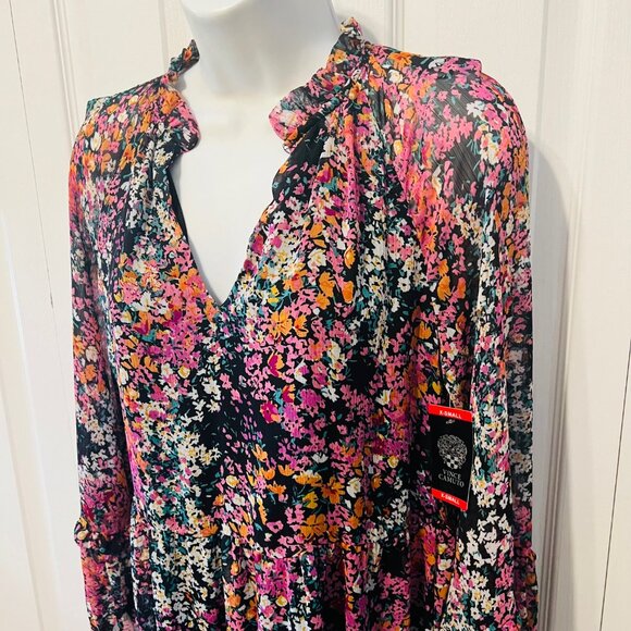 Vince Camuto-NWT-X Small-Vibrant Floral Puffed Long Sleeve-V Neck Mini Bl/Pk Mix - Picture 7 of 16